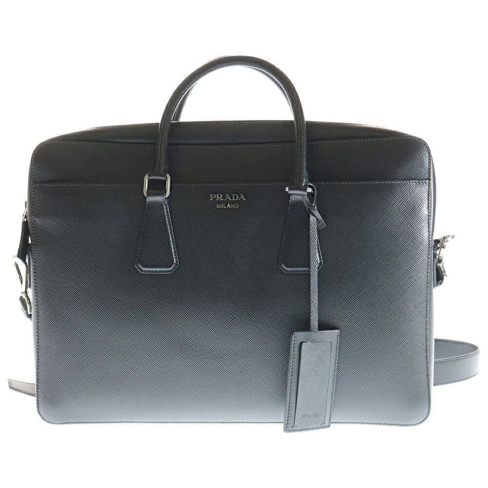 PRADA Saffiano Cuir Handbag Shoulder Bag Business Briefcase Black Leather